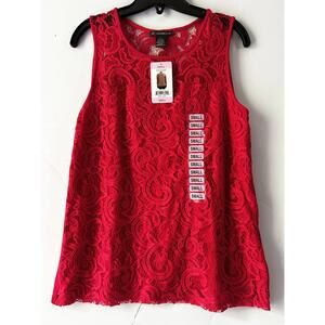 NWT Adrianna Papell Small Moroccan Ruby Lace Front Sleeveless Blouse